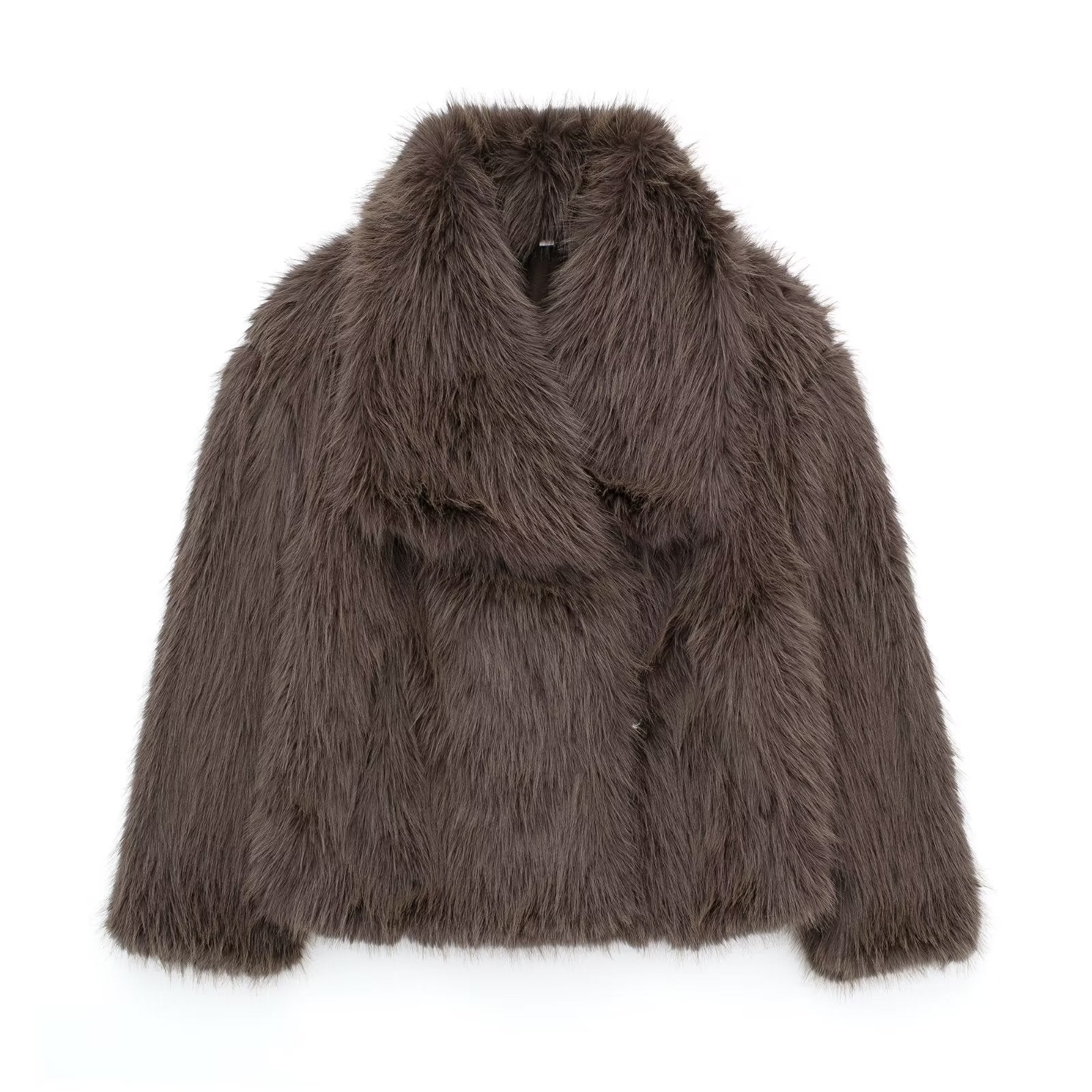Winter Plush Coat Fashion Warm Thicken Fluffy Lapel Jacket Outwear Casual Long Sleeve Tops Womens Clothing-6