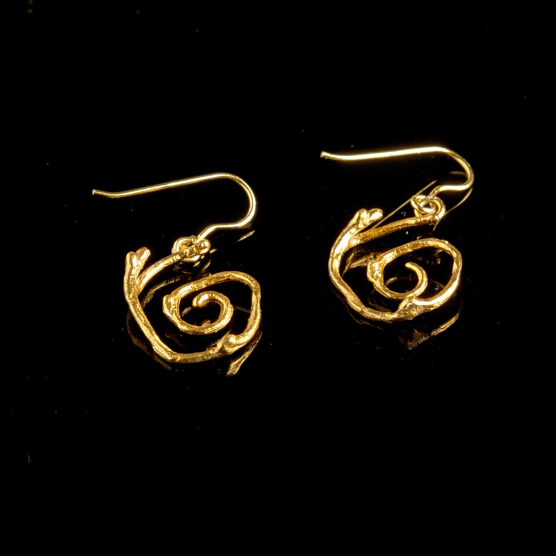 Sterling Silver Twig Earrings: Gold Plated Spiral Studs-1