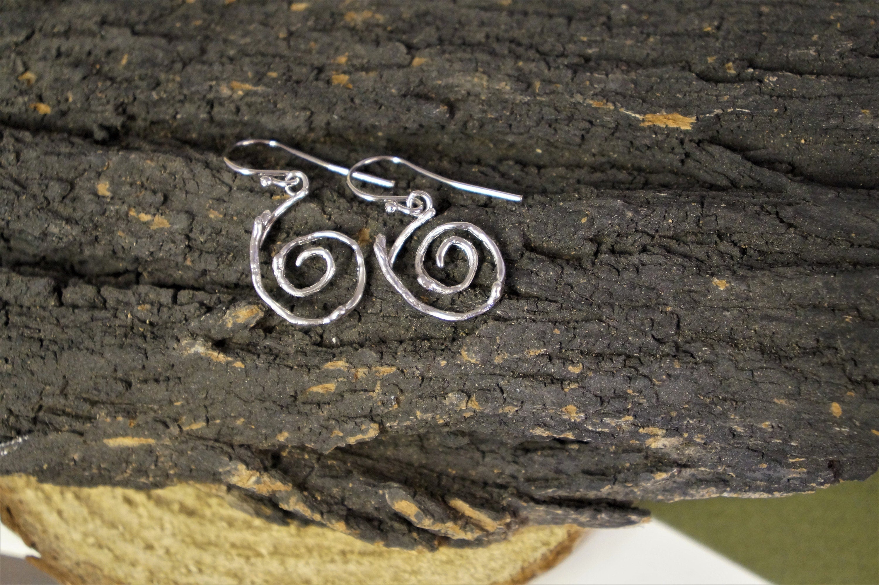 Sterling Silver Twig Earrings: Gold Plated Spiral Studs-4
