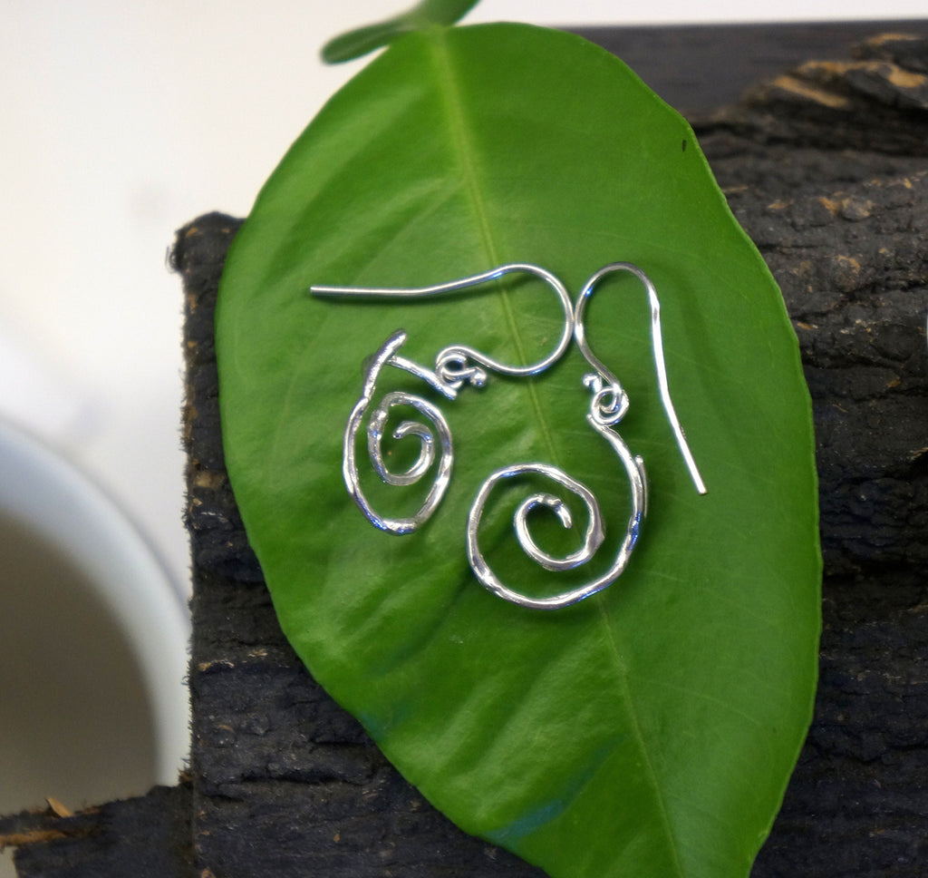Sterling Silver Twig Earrings: Gold Plated Spiral Studs-3