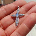 Moonstone Crucifix, Sterling Silver Pendant, Cross Amulet, Amulet Pendant, oval Ceylon Moonstone, 14 CZ, gift for her, moonstone necklace-0