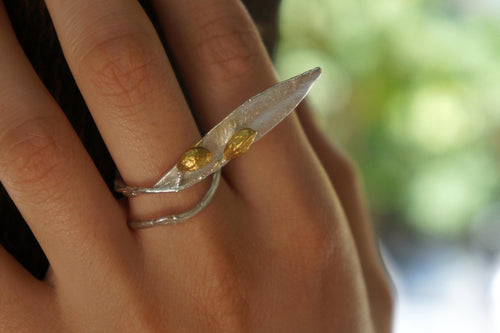 Adjustable Olive Branch Ring - Sterling Silver Leaf Design-1