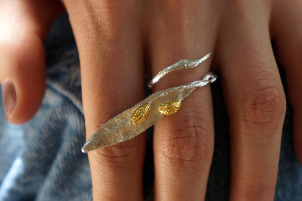 Adjustable Olive Branch Ring - Sterling Silver Leaf Design-3