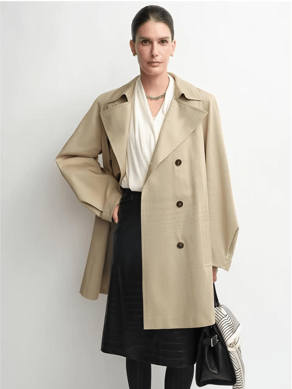 THE ARTM Women's Oversized Trench Coat - Double Breasted Wool Blend with Belt-4