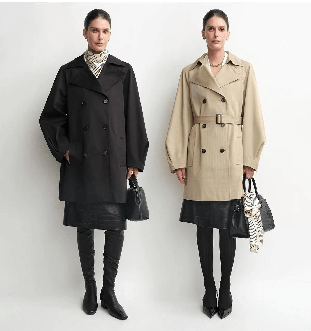 THE ARTM Women's Oversized Trench Coat - Double Breasted Wool Blend with Belt-2