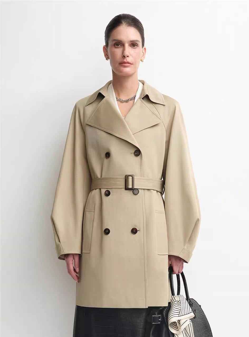 THE ARTM Women's Oversized Trench Coat - Double Breasted Wool Blend with Belt-0