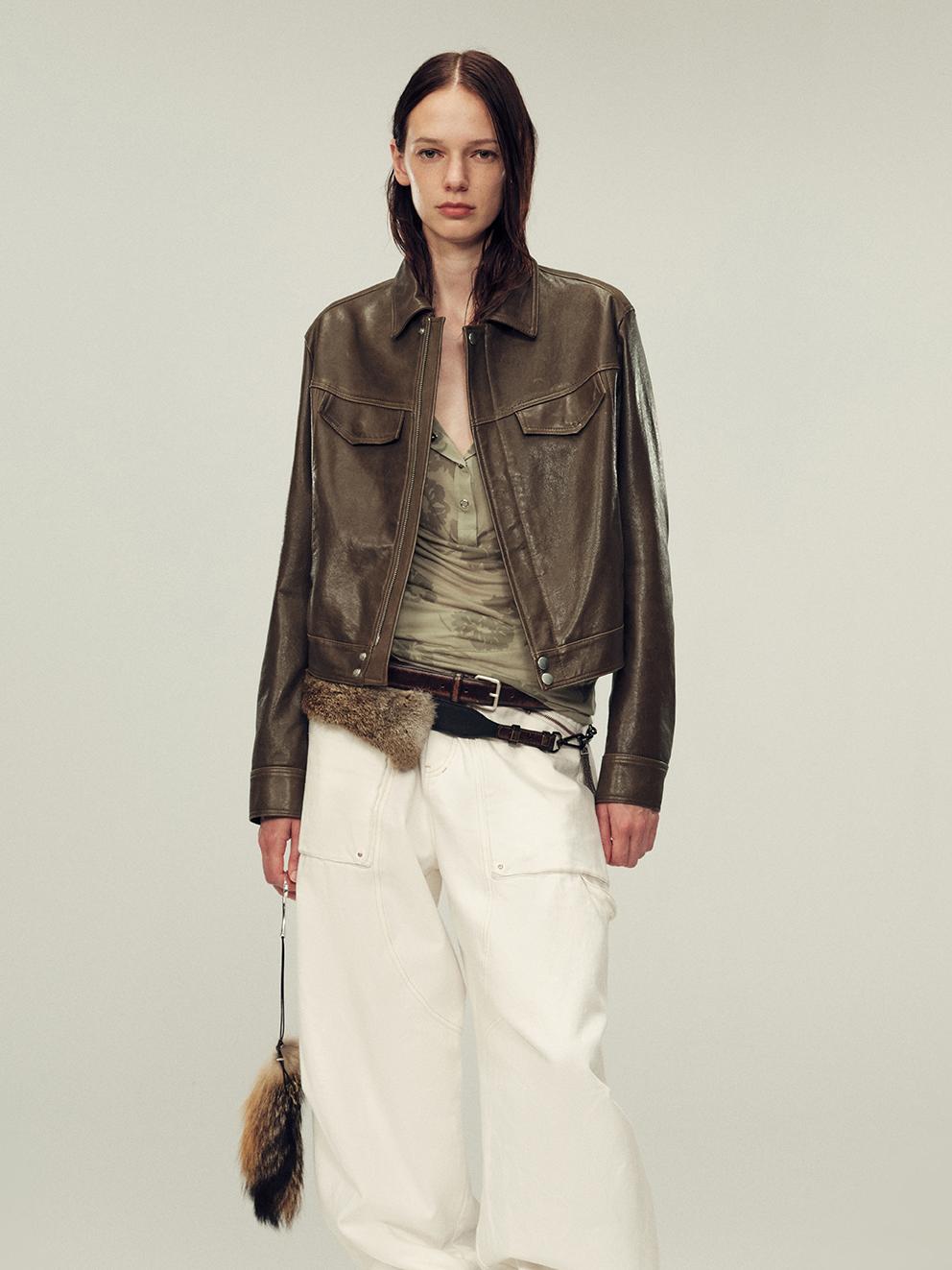 Women's imported first-layer suede sheepskin short autumn leather jacket-2